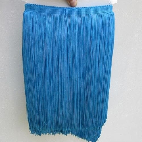 SYSUII 10 Meter Länge 30cm Breite Fransenborte Polyester Fransen Geschnitten Fransenborte Trimmen Lateinisches Tanzfransen Nähzubehör für DIY Basteln Apparel Kleidung,Kostüme,Nähen,Dekoration -Blau von SYSUII