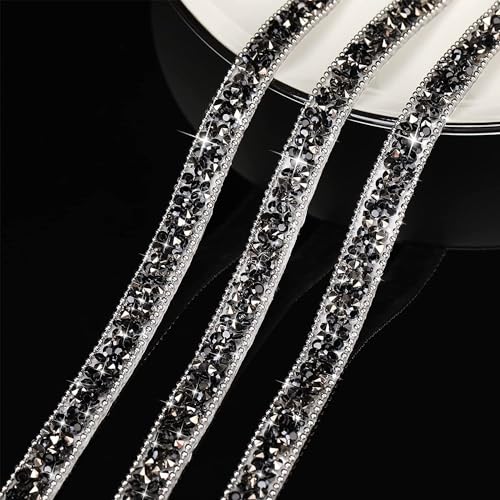 SYSUII 10 Yard * 1cm Diamant Strassband, Selbstklebende kristall Strass Diamant Band Strasssteine Band Glitzersteine DIY Dekoration Aufkleber für Kunst Handwerk Hochzeit Geburtstag Deko -Grau von SYSUII