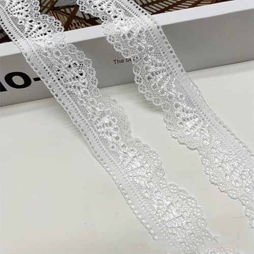 SYSUII 10 Yard Elastizität Spitzenborte Spitzenband 3cm Breite Spitzenstoff Spitzenbordüre mit Blumenmuster fur Hochzeit Deko DIY-Handwerk Karten,Dekorieren,Nähen,Basteln Geschenkband -Weiß von SYSUII