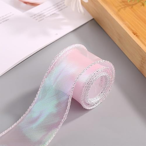 SYSUII 10 Yard Organza Bänder Geschenkband Schleifenband zum basteln Schimmer Sheer Seidenband Stoff Band Glitzer Dekoband für Weihnachten Geschenk Verpackung Party Hochzeit Dekoration -Rosa #2 von SYSUII