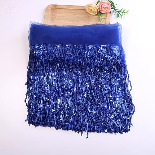 SYSUII 10 Yards 20cm Pailletten Quaste Tanzfransen Fransenborte Pailletten Fringe Trim Fransen Dekoband Bling Fransen Trim Schnittfranse Fransenband für Kostüme Kleidung Basteln Handwerk -Dunkelblau von SYSUII