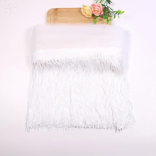 SYSUII 10 Yards 20cm Pailletten Quaste Tanzfransen Fransenborte Pailletten Fringe Trim Fransen Dekoband Bling Fransen Trim Schnittfranse Fransenband für Kostüme Kleidung Basteln Handwerk -Weiß von SYSUII