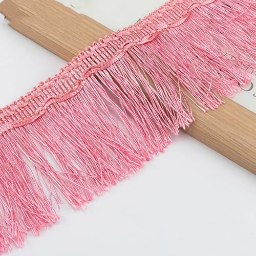 SYSUII 10 Yards Quaste Fransenborte Fransenband, 10CM Breite Nähkantenbesatz Dekorativer Besatz Quaste Schnittfranse Fransenborte zum Nähen Tanzkleider Kostüme Kleidungszubehör -Rosa von SYSUII