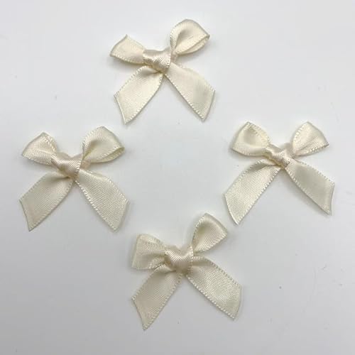 SYSUII 100 STK Mini Satinband Schleifen 3.5CM*3.2CM Mini Satin Schleifen Bowknot Klein Satin Band Bögen aus Polyester für Hochzeit Deko Karten DIY Basteln Handwerk Geschenkverpackungen -Beige von SYSUII