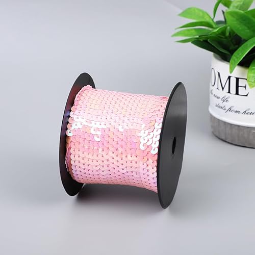 SYSUII 100 Yard Elastische Pailletten Trim 6mm Paillettenband Flache Glitzerband Borten Paillettenborte Paillettenschnur für DIY NäHen KostüMe Handwerk Verzierungen Schmuckherstellung-Rosa von SYSUII