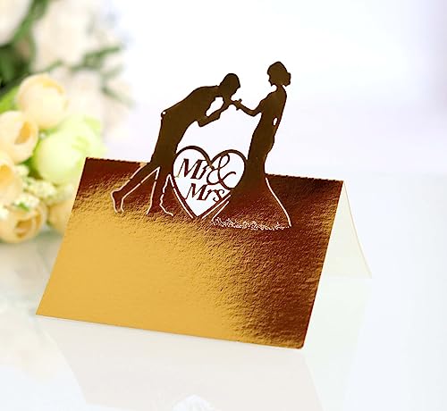 SYSUII 100Pcs Tischkarten Hochzeite,Perlweiss Blanko Namenskarten Herz Hochzeit Party Dekoration Hohle Sitznummernkarten Laser Schnitt Namenskärtchen, DIY Tischdeko für Hochzeiten, Partys-Gold# von SYSUII