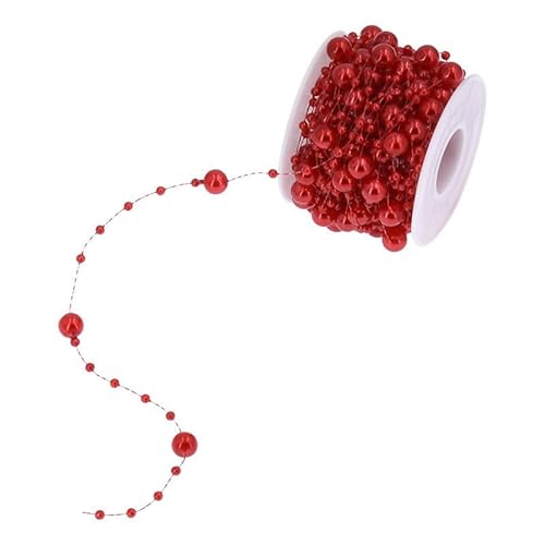 SYSUII 10M Perlengirlande Perlenkette Deko Perlenband Künstliche Perlen Christbaumkette Perlenschnur Geschenkband Dekoband für DIY Handwerk Haarschmuck Tischdeko Hochzeits Partydeko -Rot von SYSUII