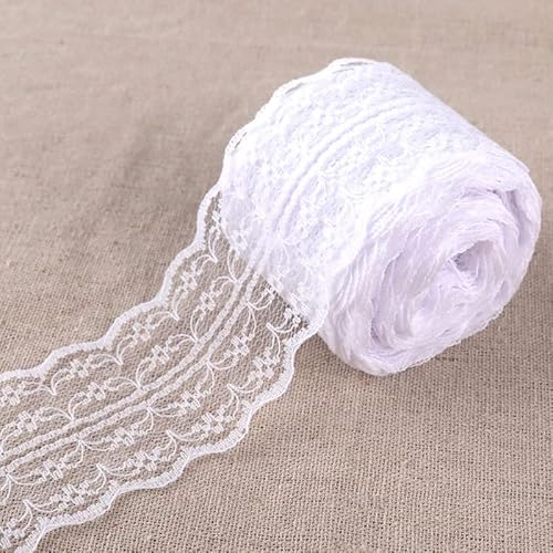 SYSUII 10m Spitzenbordüre Spitzenband 4.5CM Breite Vintage Spitzenstoff Spitzenbesatz Spitzen-Blumen Zierspitze Häkelspitze Dekoband für Nähen Handwerk Hochzeit Deko Scrapbooking Geschenkbox -Weiß von SYSUII