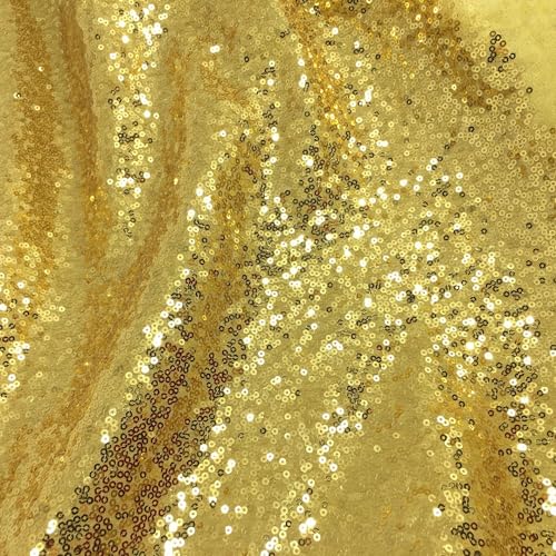 SYSUII 135cm * 1m Paillettenstoff Sparkly Stoff glitzernder Stoff Dekostoff Kostümstoff zum Nähen Stoff Tüll Pailletten-Stoff für Hochzeit Kleid Dekoration DIY Tisch Tutu Rock Party Deko - Gold von SYSUII