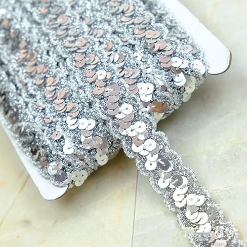 SYSUII 13M*23mm Glänzendes Geflochten Zierband Paillettenband Paillettenschnur Dekoratives Accessoire Glitzer Borte Aus Dekoband FüR DIY NäHen KostüMe Handwerk Verzierungen Schmuckherstellung-Silber von SYSUII