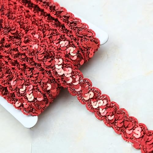 SYSUII 13M*23mm Glänzendes Geflochten Zierband Paillettenband Paillettenschnur Dekoratives Accessoire Glitzer Borte Aus Dekoband FüR DIY NäHen KostüMe Handwerk Verzierungen Schmuckherstellung-Rot von SYSUII