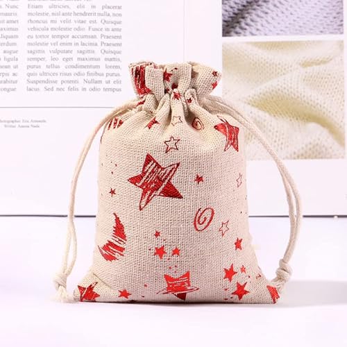 SYSUII 15 * 20cm 20 Stück Weihnachtssack Weihnachtsmann Sack Leinen Weihnachtstaschen mit Kordelzug Nikolausbeutel zum Befüllen Geschenkesack für Weihnachtsmannkostüm und X-Mas-Dekoration-Sterne von SYSUII