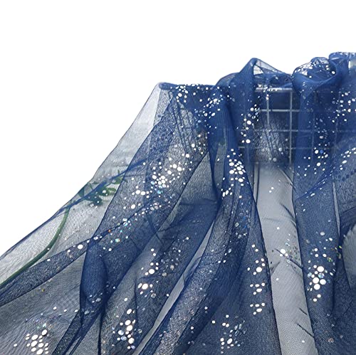 SYSUII 160cm * 1m Chiffon Glitzer Tüll Dekostoff mit kleine Pailletten Dekostoff Kostümstoff zum Nähen Durchsichtig Stoff Tüll Pailletten-Stoff für DIY Hochzeit Kleid Dekoration Tischedeko-Navy blau von SYSUII