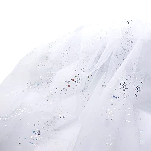 SYSUII 160cm * 1m Chiffon Glitzer Tüll Dekostoff mit kleine Pailletten Dekostoff Kostümstoff zum Nähen Durchsichtig Stoff Tüll Pailletten-Stoff für DIY Hochzeit Kleid Dekoration Tischedeko-Weiß von SYSUII