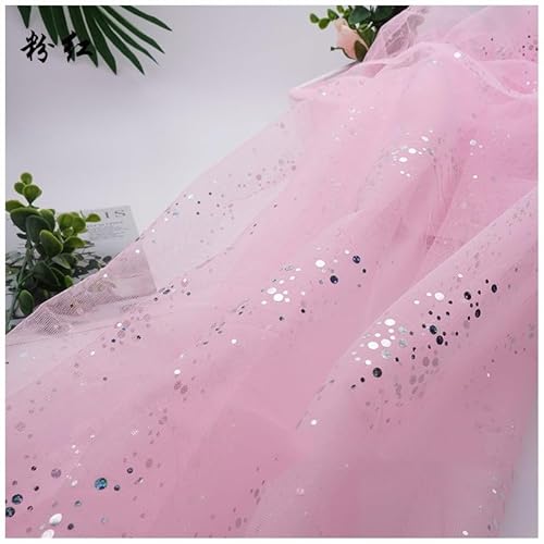 SYSUII 160cm * 2m Chiffon Glitzer Tüll Dekostoff mit kleine Pailletten Dekostoff Kostümstoff zum Nähen Durchsichtig Stoff Tüll Pailletten-Stoff für DIY Hochzeit Kleid Dekoration Tischedeko-Rosa von SYSUII