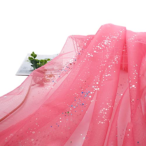 SYSUII 160cm * 2m Chiffon Glitzer Tüll Dekostoff mit kleine Pailletten Dekostoff Kostümstoff zum Nähen Durchsichtig Stoff Tüll Pailletten-Stoff für DIY Hochzeit Kleid Dekoration Tischedeko-pink von SYSUII