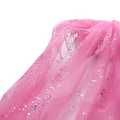 SYSUII 160cm * 3m Chiffon Glitzer Tüll Dekostoff mit kleine Pailletten Dekostoff Kostümstoff zum Nähen Durchsichtig Stoff Tüll Pailletten-Stoff für DIY Hochzeit Kleid Dekoration Tischedeko-Rosa #2 von SYSUII