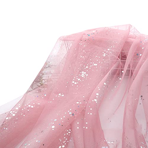 SYSUII 160cm * 3m Chiffon Glitzer Tüll Dekostoff mit kleine Pailletten Dekostoff Kostümstoff zum Nähen Durchsichtig Stoff Tüll Pailletten-Stoff für DIY Hochzeit Kleid Dekoration Tischedeko-Rosa #4 von SYSUII