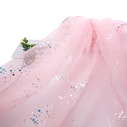 SYSUII 160cm * 3m Chiffon Glitzer Tüll Dekostoff mit kleine Pailletten Dekostoff Kostümstoff zum Nähen Durchsichtig Stoff Tüll Pailletten-Stoff für DIY Hochzeit Kleid Dekoration Tischedeko-Rosa #4 von SYSUII