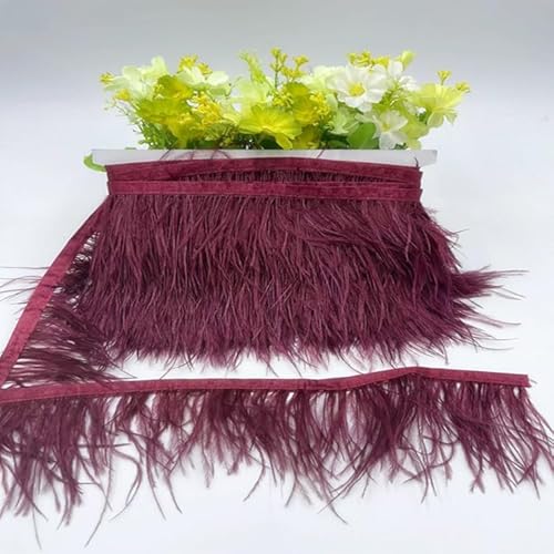 SYSUII 1M 8–10 cm Straußenfedern Borte Fransen mit Satinband,Straußenfedern Borte Feder Fringe Trim Nähen für Straußenfeder Handwerk Kostüme Dekoration DIY Cape Schal Rock Kleid Dekoration-Weinrot #1 von SYSUII