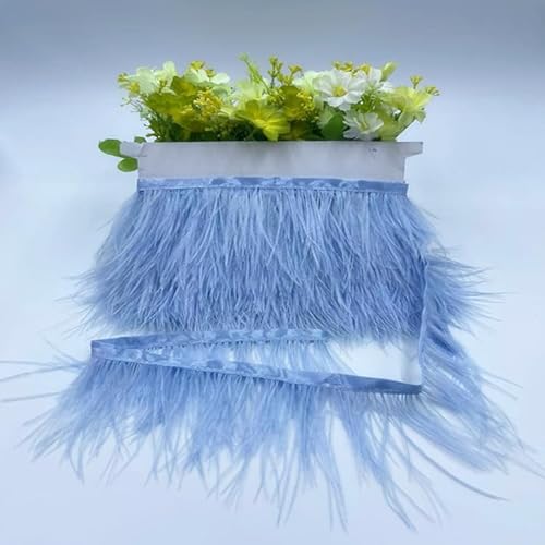 SYSUII 1M 8–10 cm Straußenfedern Borte Fransen mit Satinband,Straußenfedern Borte Feder Fringe Trim Nähen für Straußenfeder Handwerk Kostüme Dekoration DIY Cape Schal Rock Kleid Dekoration-Blau #1 von SYSUII