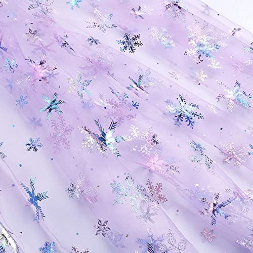 SYSUII 1m * 160cm Chiffon Stoff mit Schneeflocken Dekostoff Kostümstoff zum Nähen glitzernder Durchsichtig Stoff Tüll Pailletten-Stoff für DIY handgemachte Kleidung Hochzeit Kleid Dekoration-Lila von SYSUII