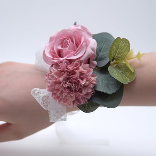 SYSUII 2 Stück Hochzeit Handgelenk Blumen - Rose Blumenarmband Braut Brautjungfer Hand Blume Künstliche Blume Handgelenk Blume Für Hochzeiten Dekoration Bankette Jubiläumsdaten -Lila von SYSUII