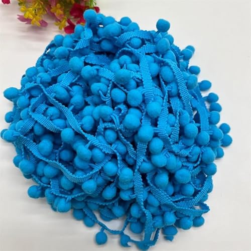 SYSUII 20 Yards Pomponborte zum Nähen Dekoband Mit Bommeln Bälle Fransenborte Zierband Pom Pom Fransenband Pom Pom Trim Bommel Borte für DIY Handwerk Dekorieren Für Kleid Schal Hut Vorhang-blau von SYSUII