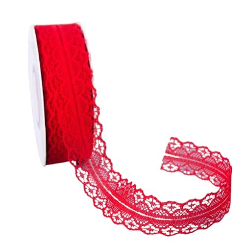 SYSUII 25 Yard Spitzenband 3cm Breit Vintage Spitzenbordüre Geschenkbänder Stoff Dekoband Baumwolle Dekoband für DIY Handwerk Nähen,Blumen,Geschenkverpackungen Hochzeit Tischdeko Basteln -Rot von SYSUII