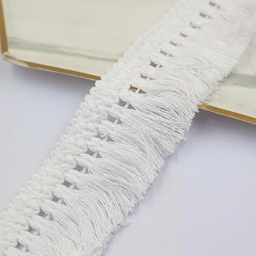 SYSUII 25m Länge 4cm Breite Baumwolle spitzenband DIY Zubehör Fransenborte Quaste Baumwollspitze Nähzubehör Fransenbesatz für DIY Kostüme Bekleidung Vorhang Kleidung Tischdecke Hochzeit Deko -Weiß von SYSUII