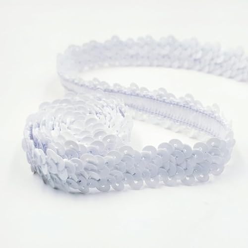 SYSUII 2cm* 15m Pailletten Bänder, Glänzendes Geflochten Zierband Pailletten Trim Paillettenborte Pailletten Band Paillettenbesatz für DIY Nähen Handwerk Tanzbekleidungen Armband Dekorationen -Weiße von SYSUII