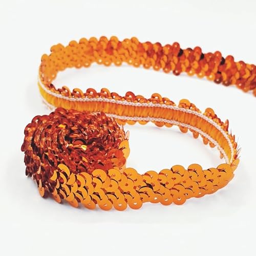 SYSUII 2cm* 15m Pailletten Bänder, Glänzendes Geflochten Zierband Pailletten Trim Paillettenborte Pailletten Band Paillettenbesatz für DIY Nähen Handwerk Tanzbekleidungen Armband Dekorationen -Orange von SYSUII