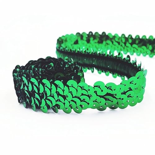 SYSUII 2cm* 15m Pailletten Bänder, Glänzendes Geflochten Zierband Pailletten Trim Paillettenborte Pailletten Band Paillettenbesatz für DIY Nähen Handwerk Tanzbekleidungen Armband Dekorationen -Grün von SYSUII