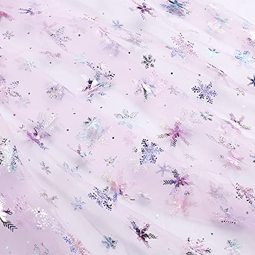 SYSUII 2m* 160cm Chiffon Stoff mit Schneeflocken Dekostoff Kostümstoff zum Nähen glitzernder Durchsichtig Stoff Tüll Pailletten-Stoff für DIY handgemachte Kleidung Hochzeit Kleid Dekoration-Rosa #2 von SYSUII