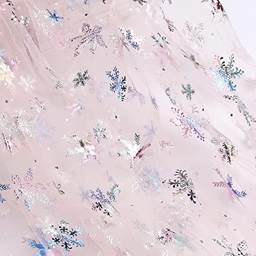 SYSUII 2m* 160cm Chiffon Stoff mit Schneeflocken Dekostoff Kostümstoff zum Nähen glitzernder Durchsichtig Stoff Tüll Pailletten-Stoff für DIY handgemachte Kleidung Hochzeit Kleid Dekoration-Rosa #3 von SYSUII