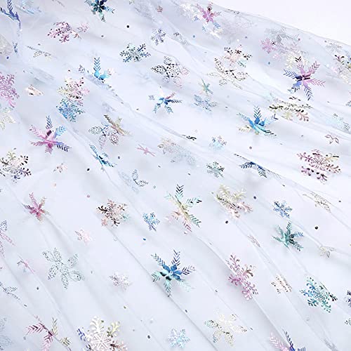 SYSUII 2m* 160cm Chiffon Stoff mit Schneeflocken Dekostoff Kostümstoff zum Nähen glitzernder Durchsichtig Stoff Tüll Pailletten-Stoff für DIY handgemachte Kleidung Hochzeit Kleid Dekoration-Weiß von SYSUII