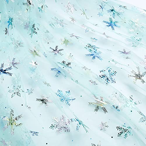 SYSUII 2m* 160cm Chiffon Stoff mit Schneeflocken Dekostoff Kostümstoff zum Nähen glitzernder Durchsichtig Stoff Tüll Pailletten-Stoff für DIY handgemachte Kleidung Hochzeit Kleid Dekoration-grün von SYSUII