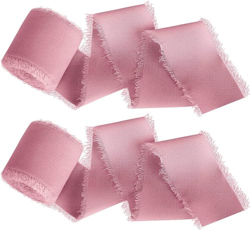 SYSUII 3 Rollen Chiffonband Geschenkband - 4CM * 5M Chiffon Schleifenband Dekoband Dünn fransen Chiffon seidenband Zum Verpacken Von Geschenken,Blumensträuße,Hochzeitseinladung, DIY Handwerk -Rosa #3 von SYSUII