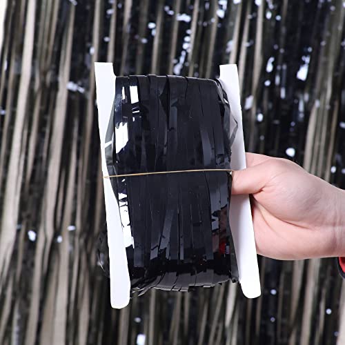 SYSUII 3 Stück Schwarz Lametta Vorhang - 1m x 2m Metall Lametta Vorhänge Folie Fransen Hintergrund Vorhang Tür Fenster Dekoration für Geburtstag Deko Hochzeit Party Baby Shower Weihnachten von SYSUII