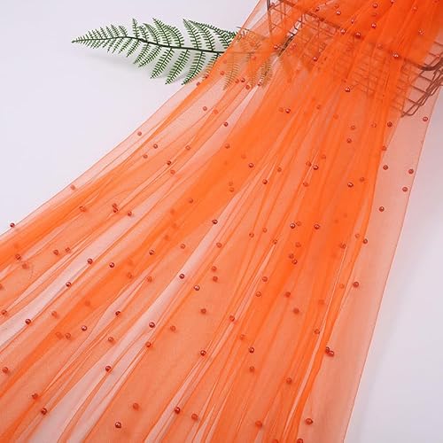 SYSUII 3 Yard*160cm Chiffon Glitzer Tüll Dekostoff mit kleine Perlen Dekostoff Kostümstoff zum Nähen Durchsichtig Stoff Tüll Stoff zum Nähen für Hochzeitskleid Tischdecke Party Deko -Orange von SYSUII