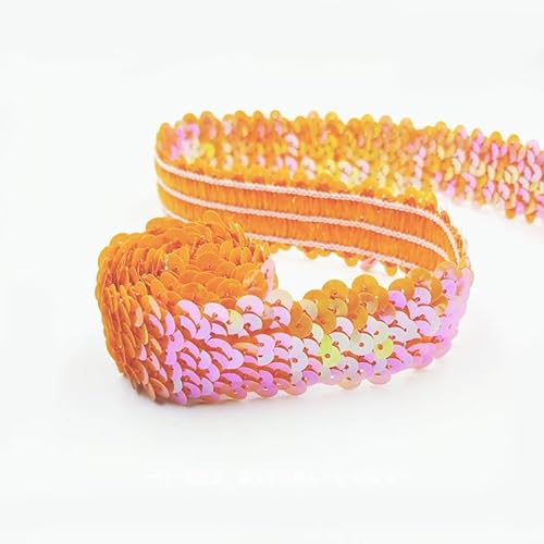 SYSUII 3cm* 10m Pailletten Bänder Paillettenborte Pailletten Band,Glänzende Geflochten Dekoband Glitzer Borte Zierband Paillettenbesatz für DIY Handwerk,Tanzbekleidungen,Armband -Orange von SYSUII