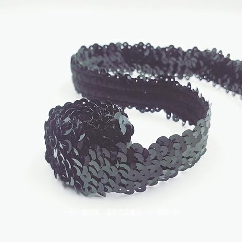 SYSUII 3cm* 10m Pailletten Bänder Paillettenborte Pailletten Band,Glänzende Geflochten Dekoband Glitzer Borte Zierband Paillettenbesatz für DIY Handwerk,Tanzbekleidungen,Armband -Schwarz von SYSUII