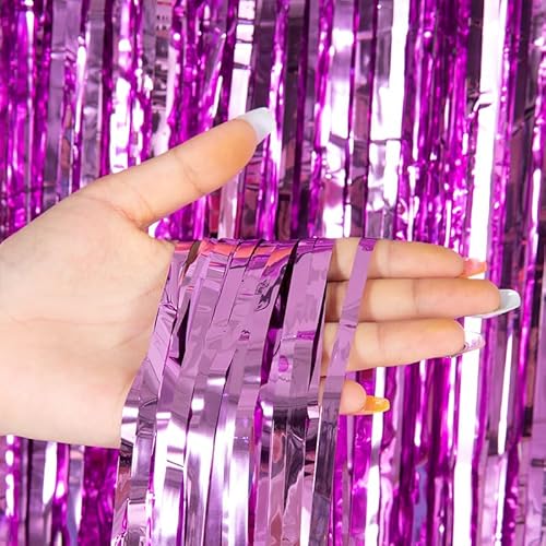 SYSUII 4 Stück Metallic Lametta Vorhänge Tinsel,1m x 1m Lametta Vorhang Hintergrund Selbstklebende Folien Fransen Lametta für Geburtstag Hochzeit Weihnachtsfeier Tür Fenster Dekoration -Rosa von SYSUII