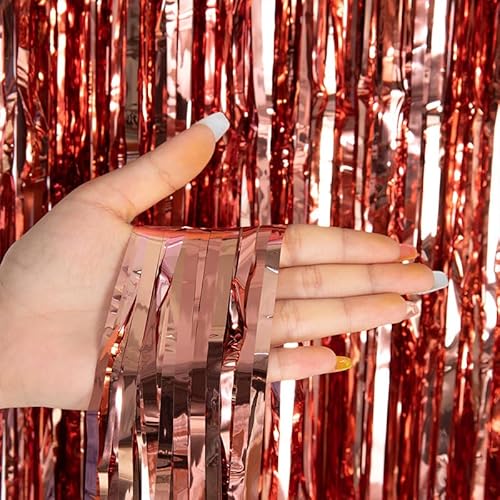 SYSUII 4 Stück Metallic Lametta Vorhänge Tinsel,1m x 3m Lametta Vorhang Hintergrund Selbstklebende Folien Fransen Lametta für Geburtstag Hochzeit Weihnachtsfeier Tür Fenster Dekoration -Rose Gold von SYSUII