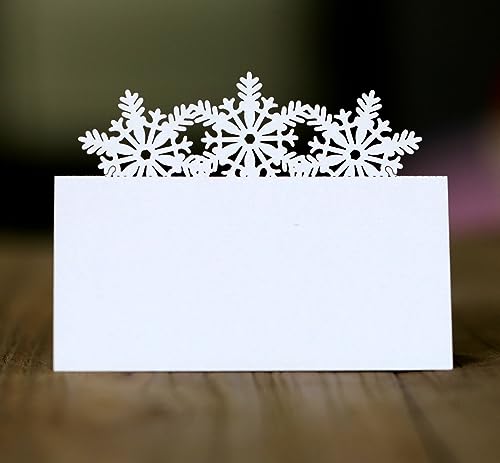 SYSUII 50 Pcs Tischkarten Hochzeite,Schneeflocken Weihnachten Platzkarten Namensschilder Namenskarten Blanko Namenskärtchen Platzkarten Hohle Sitznummernkarten für Hochzeiten, Partys, Bankette-Weiße von SYSUII