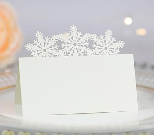 SYSUII 50 Pcs Tischkarten Hochzeite,Schneeflocken Weihnachten Platzkarten Namensschilder Namenskarten Blanko Namenskärtchen Platzkarten Hohle Sitznummernkarten für Hochzeiten, Partys, Bankette-Beige von SYSUII