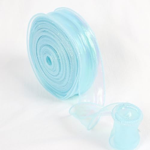 SYSUII 50 Yard Geschenkband 4cm Breit Schleifenband - 1 Rollen Schimmer Sheer Seidenband Schleifenband Organza Bänder für Hochzeit Dekoration, Geschenk Verpacken, Haarschleifen Basteln -Blau von SYSUII