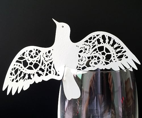 SYSUII 50 stücke Tischkarten Vogel Form Hochzeit Hohl Name Tischkarten Glasanhänger Tischdeko Karte für Weinglas Cup Hochzeitsfeier Champagnerglas Gastgeschenk Deko Hausdekoration-Weiße von SYSUII