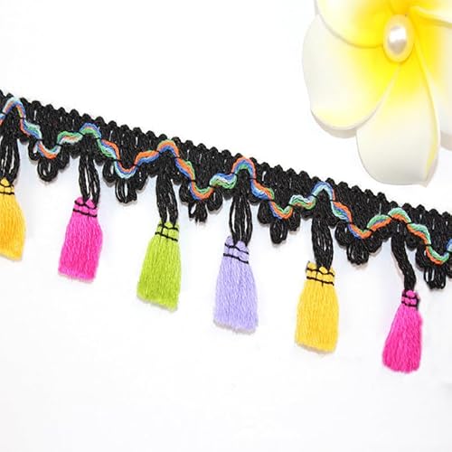 SYSUII 5m Pompons Borte zum Basteln, Quaste Trim Band Pompon Borte Fringe Bommelborte Pom Poms Balls Fransenbesatz Pom Girlande für DIY Basteln Apparel Kleidung,Kostüme,Nähen,Dekoration von SYSUII