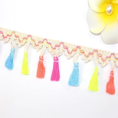 SYSUII 5m Pompons Borte zum Basteln, Quaste Trim Band Pompon Borte Fringe Bommelborte Pom Poms Balls Fransenbesatz Pom Girlande für DIY Basteln Apparel Kleidung,Kostüme,Nähen,Dekoration von SYSUII